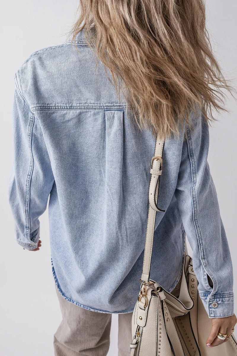 Charlotte Pocketed Collared Neck Denim Top