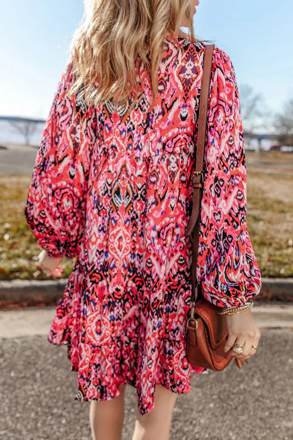 Tessa Tassel Printed Tie Neck Long Sleeve Dress