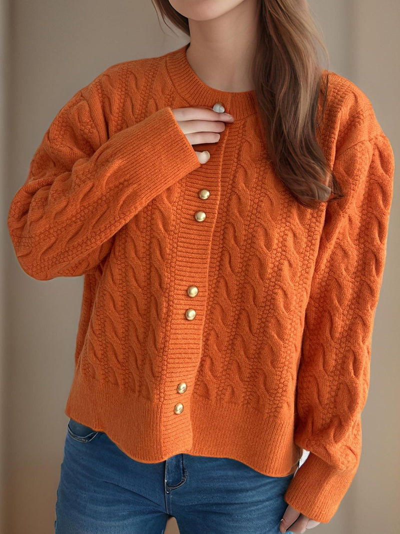 Frankie Cable-Knit Round Neck Long Sleeve Cardigan