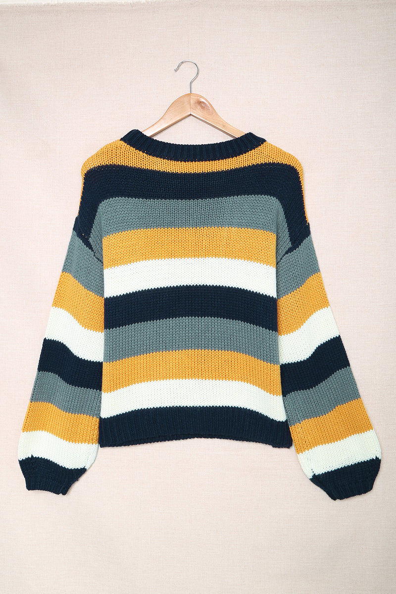 Color Block Round Neck Dropped Shoulder Sweater