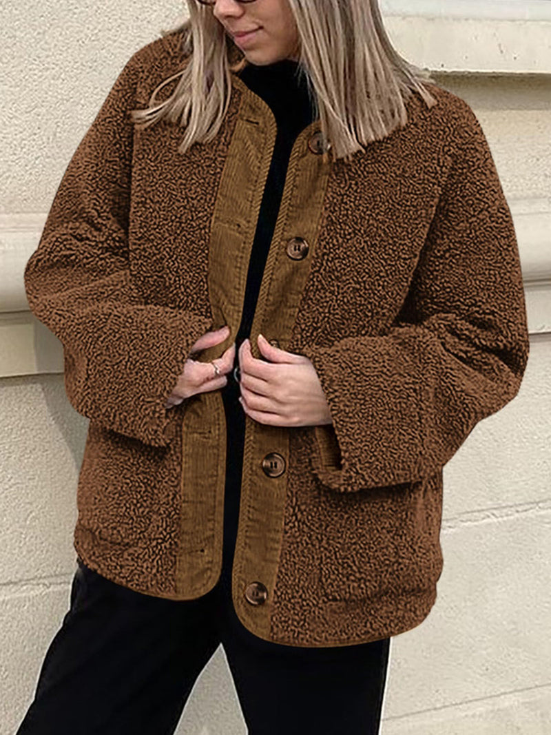 Riley Contrast Button Up Sherpa Jacket with Pockets