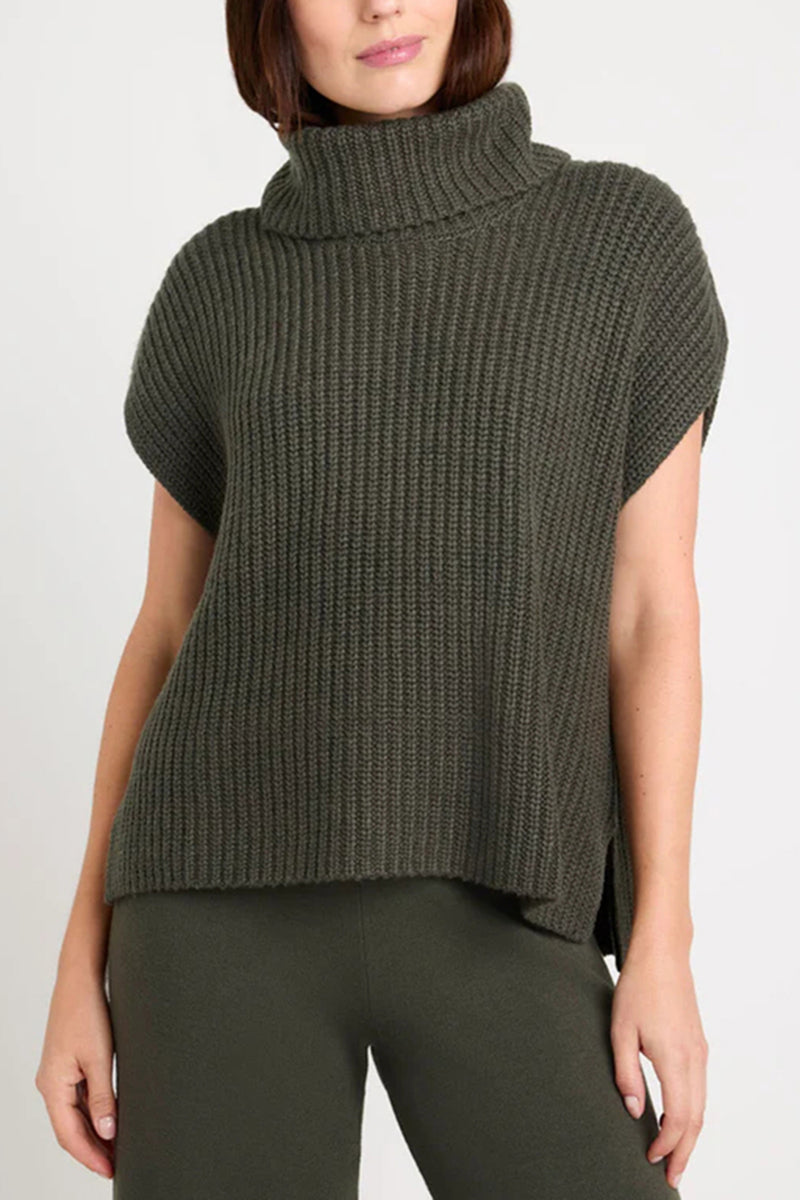 Alden Slit Turtleneck Cap Sleeve Sweater