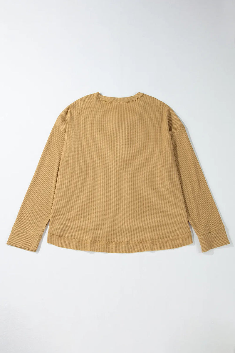 Willa Waffle-Knit Half Button Round Neck Long Sleeve Top- Deal of the Day!