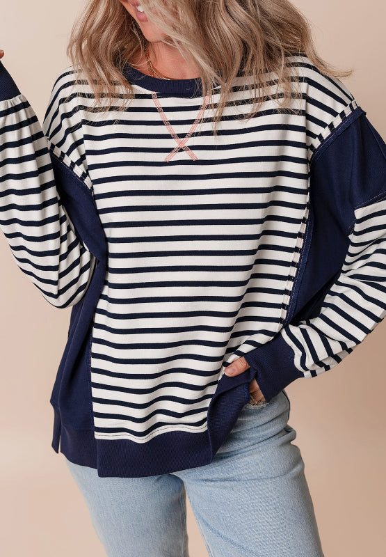 Melissa Exposed Seam Striped Long Sleeve Sweatshirt