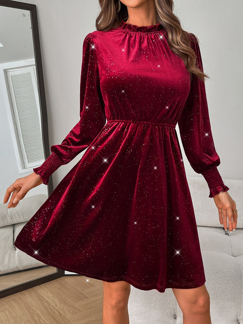 Anine Glitter Mock Neck Long Sleeve Mini Dress