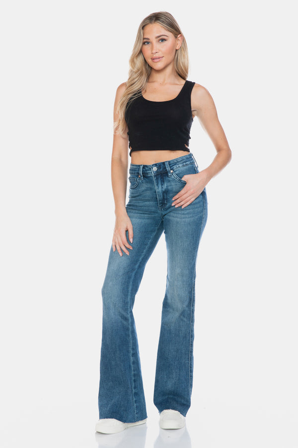 Henrietta Judy Blue Full Size Tummy Control Cut Hem Flare Jeans