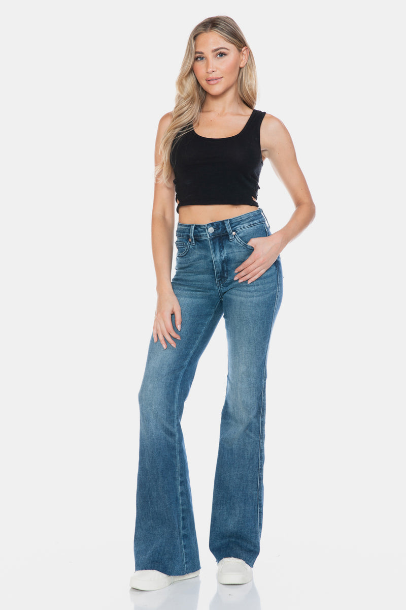 Henrietta Judy Blue Full Size Tummy Control Cut Hem Flare Jeans