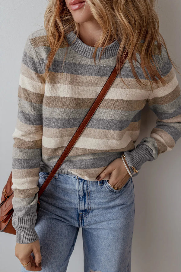 Owen Striped Round Neck Long Sleeve Sweater