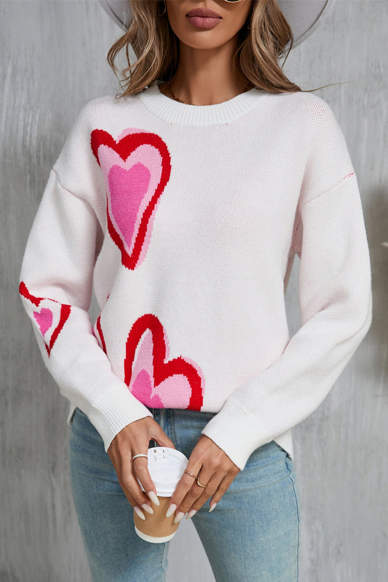 Emma Heart Round Neck Long Sleeve Sweater