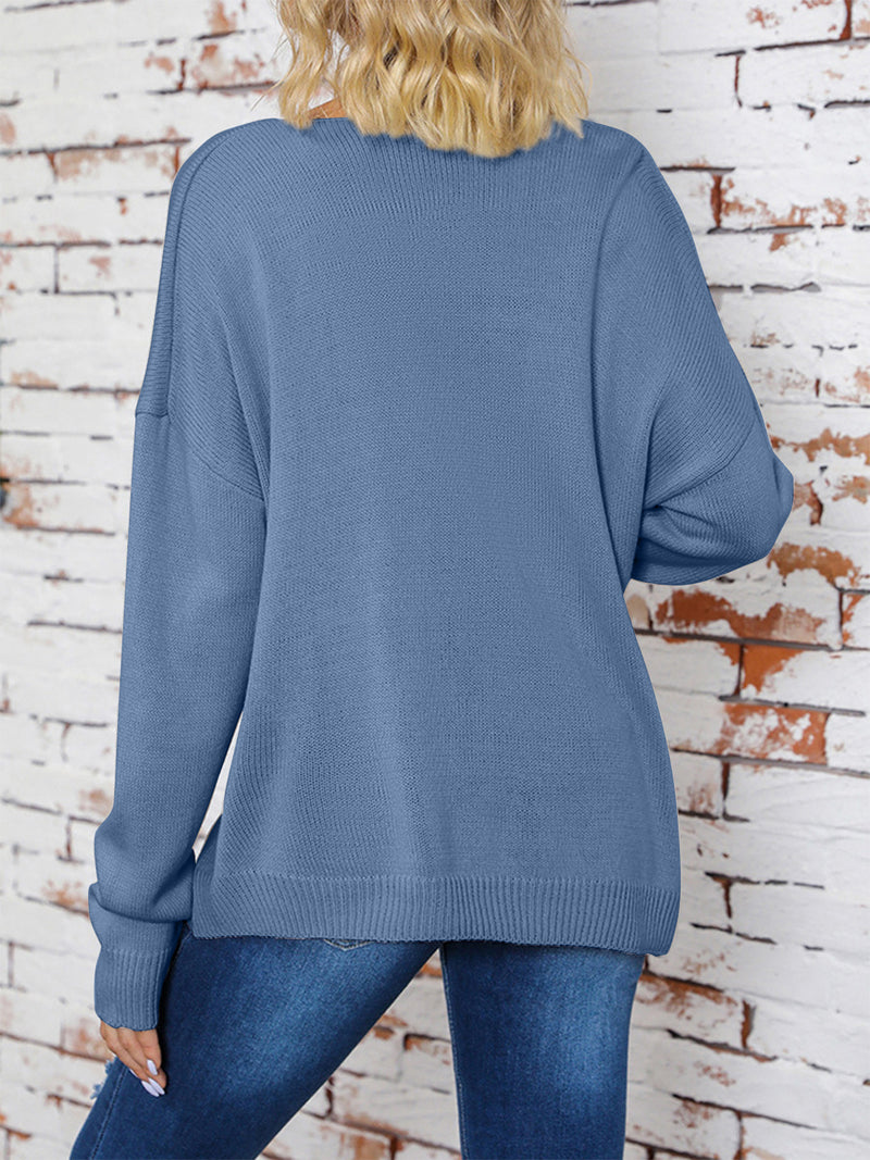 Ashlie Surplice Dropped Shoulder Long Sleeve Sweater