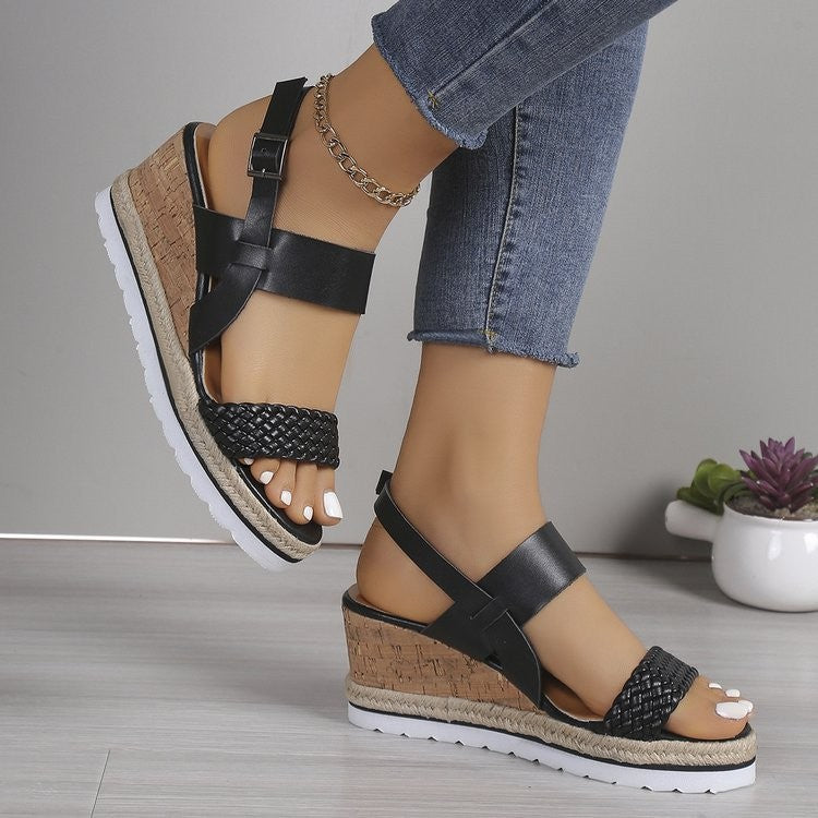 Hemley Leather Woven Wedge Sandals