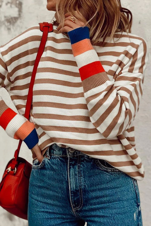 Bella Striped Turtleneck Long Sleeve Sweater