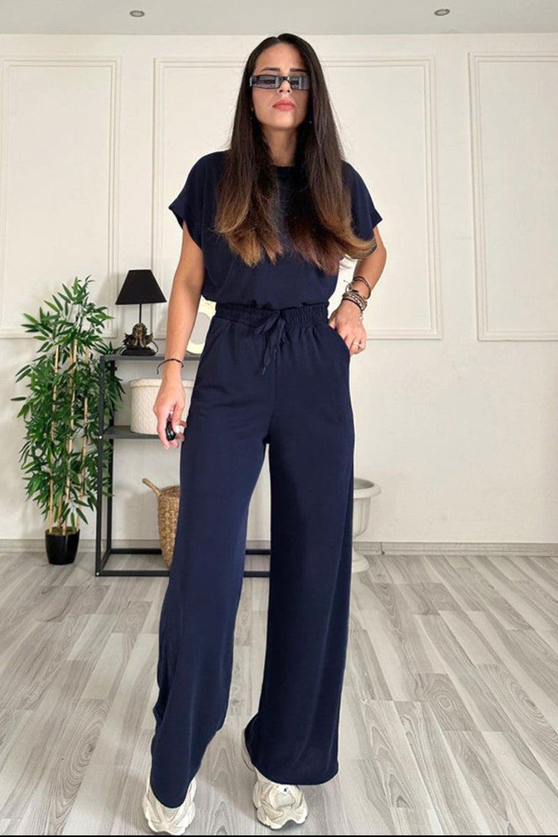 Bennie Round Neck Short Sleeve Top and Drawstring Pants Set