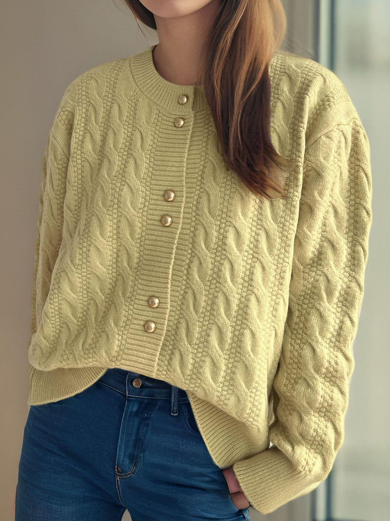 Frankie Cable-Knit Round Neck Long Sleeve Cardigan