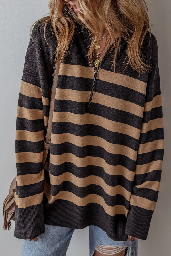 Ethan Striped Half Zip Long Sleeve Knit Top