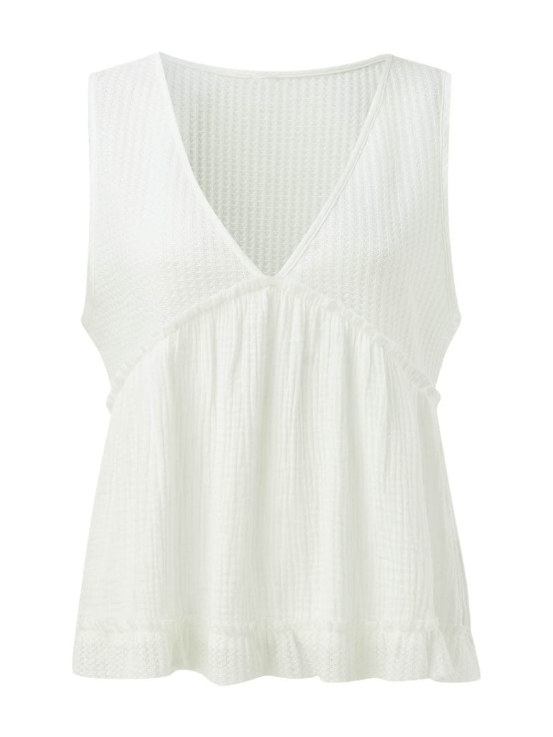 Brooke Waffle-Knit Frill V-Neck Tank