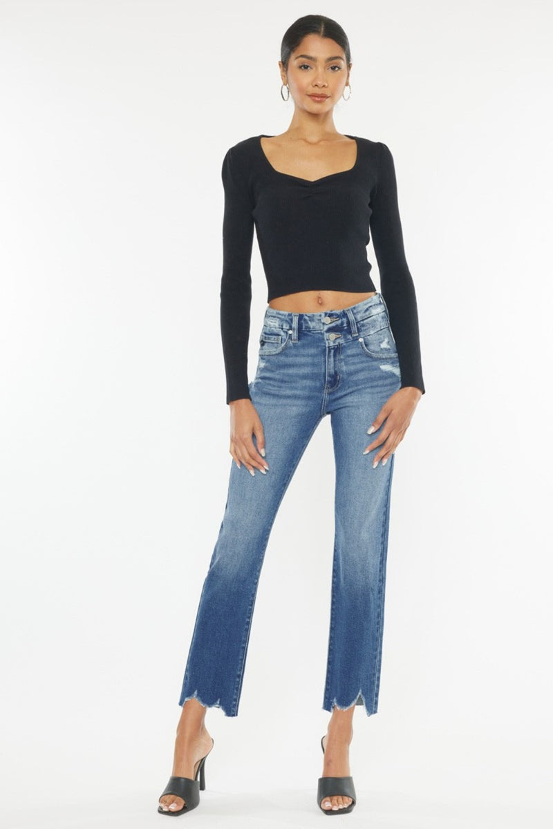 Maya Kancan High Rise Wide Waistband Slim Straight Jeans