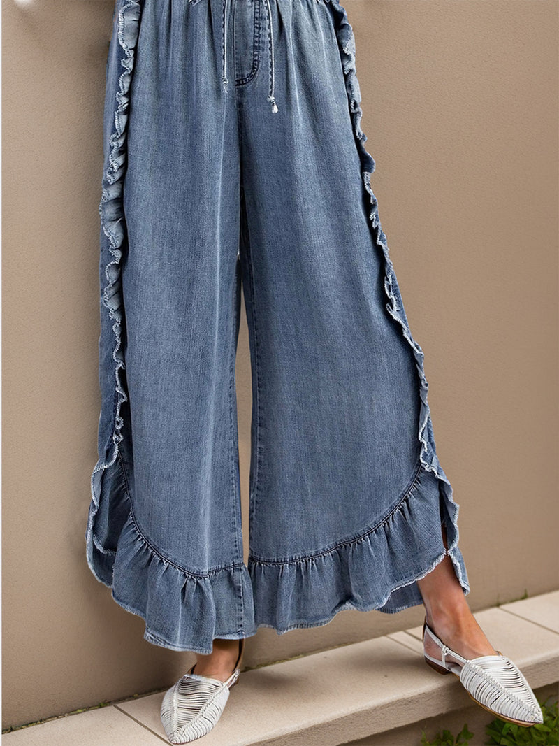 Ingrid Drawstring Ruffled Wide Leg Jeans