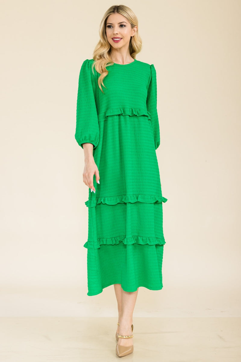 Kylie Full Size Tiered-Ruffle Midi Dress