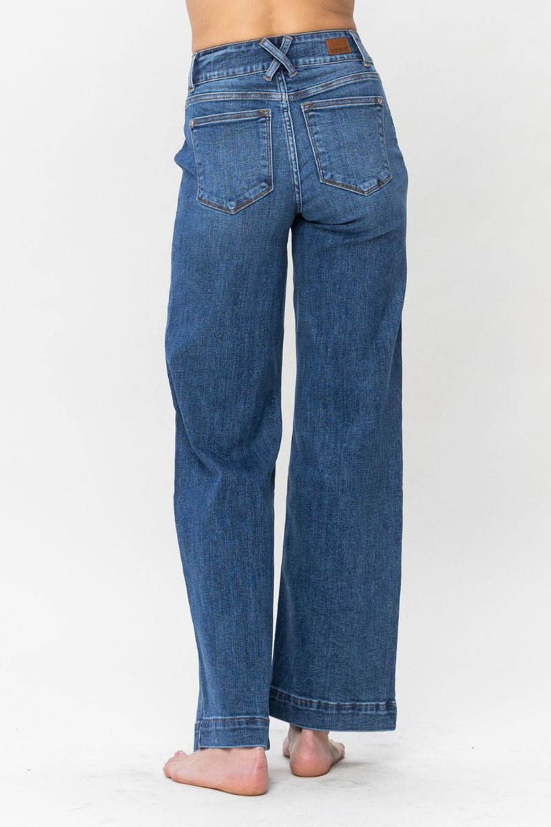 Rosie Judy Blue Full Size Double Button Wide Leg Jeans