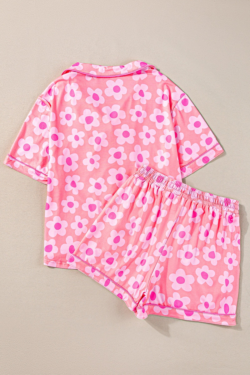 Griffin Pocketed Flower Half Sleeve Top and Shorts Lounge Set