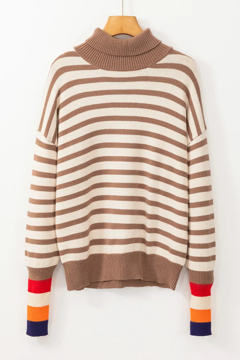 Bella Striped Turtleneck Long Sleeve Sweater