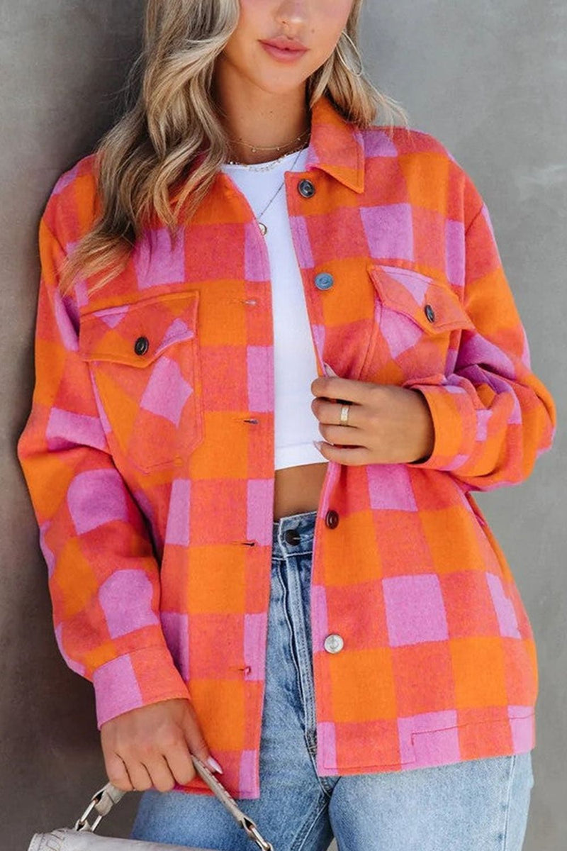 Patsie Plaid Collared Neck Button Up Jacket