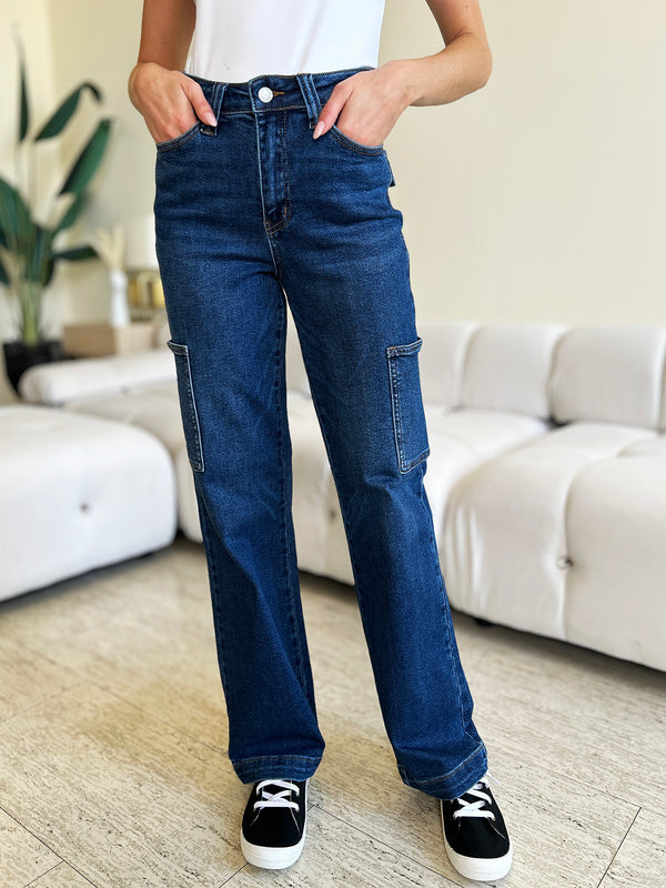 Camilla Judy Blue Full Size High Waist Straight Cargo Jeans