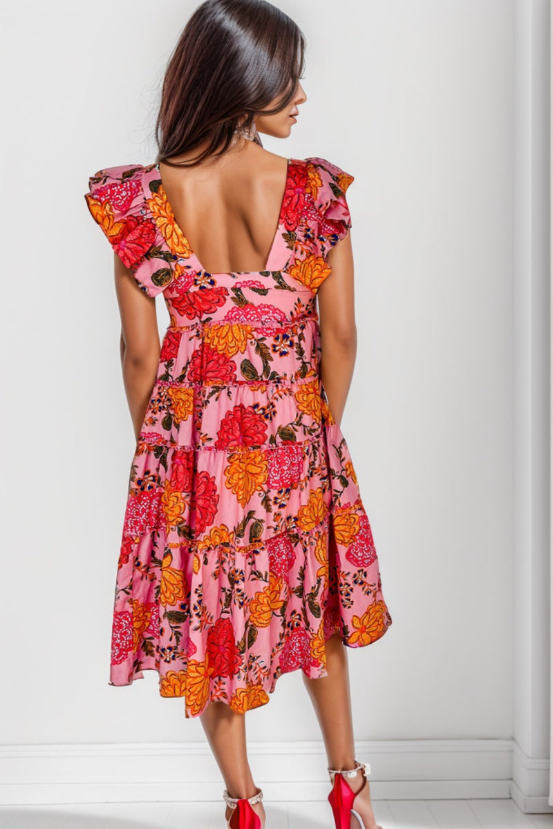 Sarah Ruffled Floral Square Neck Tiered Dress