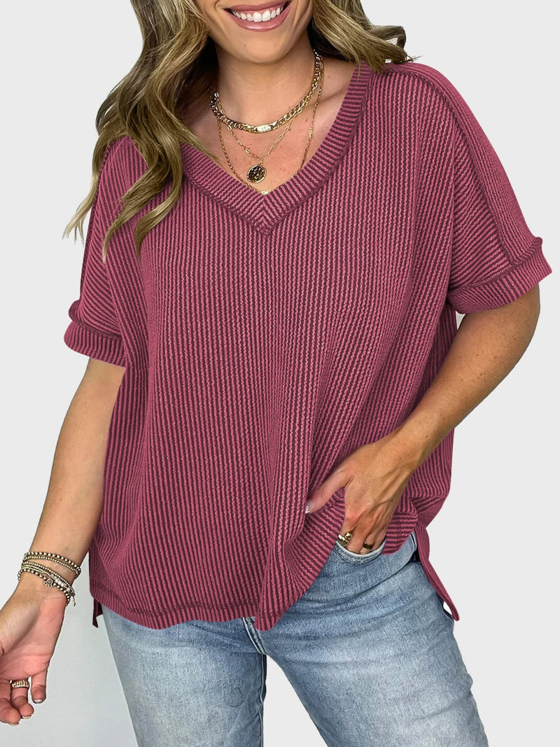 Dani Lovelet Texture V-Neck Half Sleeve T-Shirt