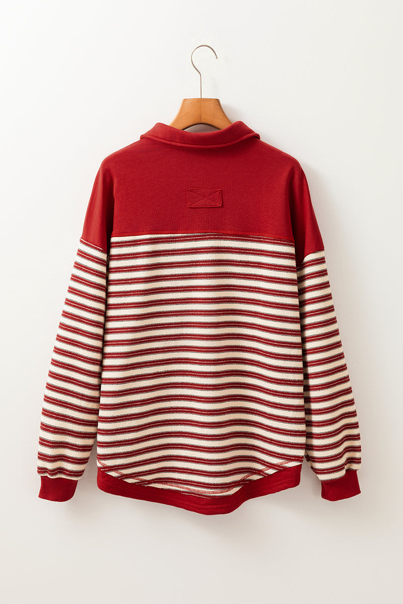 Diedre Stripe Johnny Collar Drop Shoulder Sweatshirt