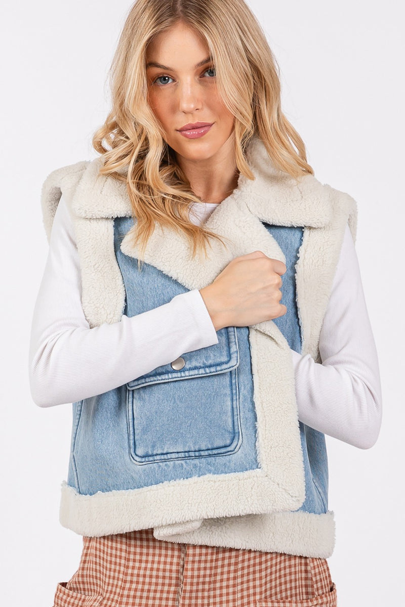 SAGE + FIG Pocketed Collared Neck Sherpa Vest