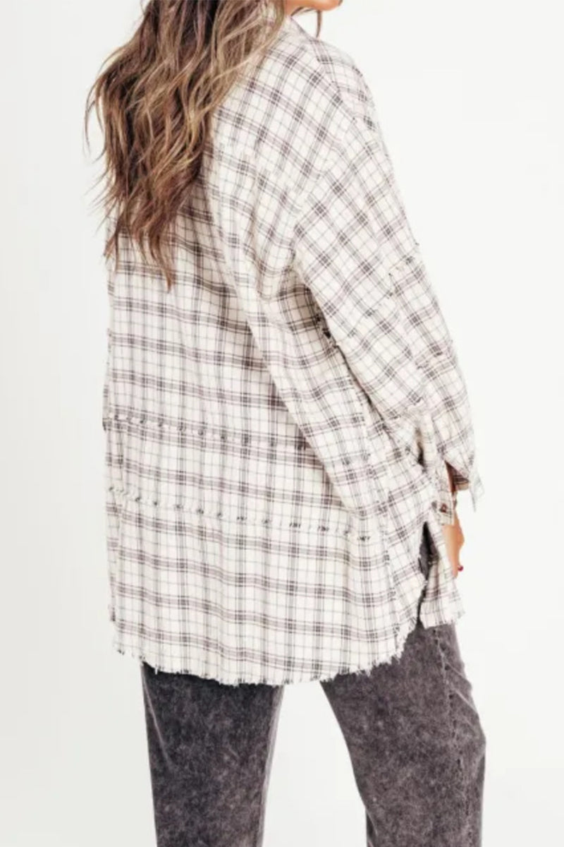 Cullan Exposed Seam Plaid Collared Neck Long Sleeve Shirt