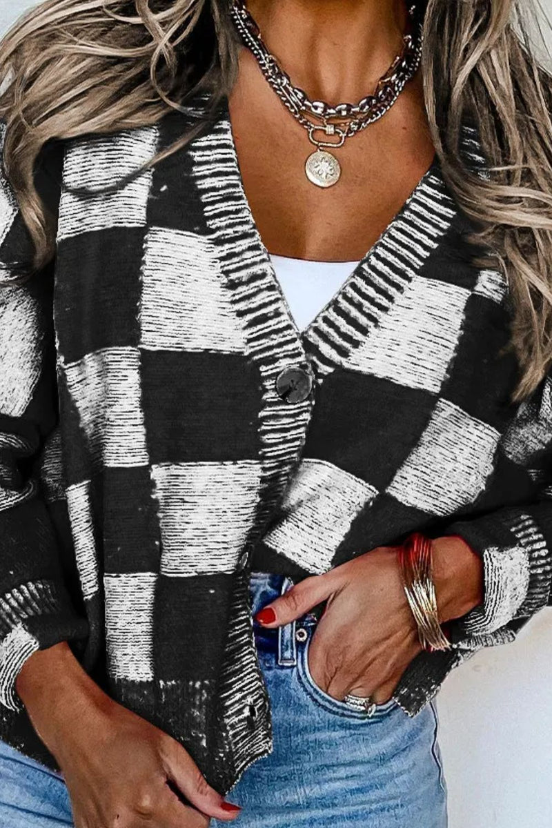 Dottie Checkered Button Up Long Sleeve Cardigan