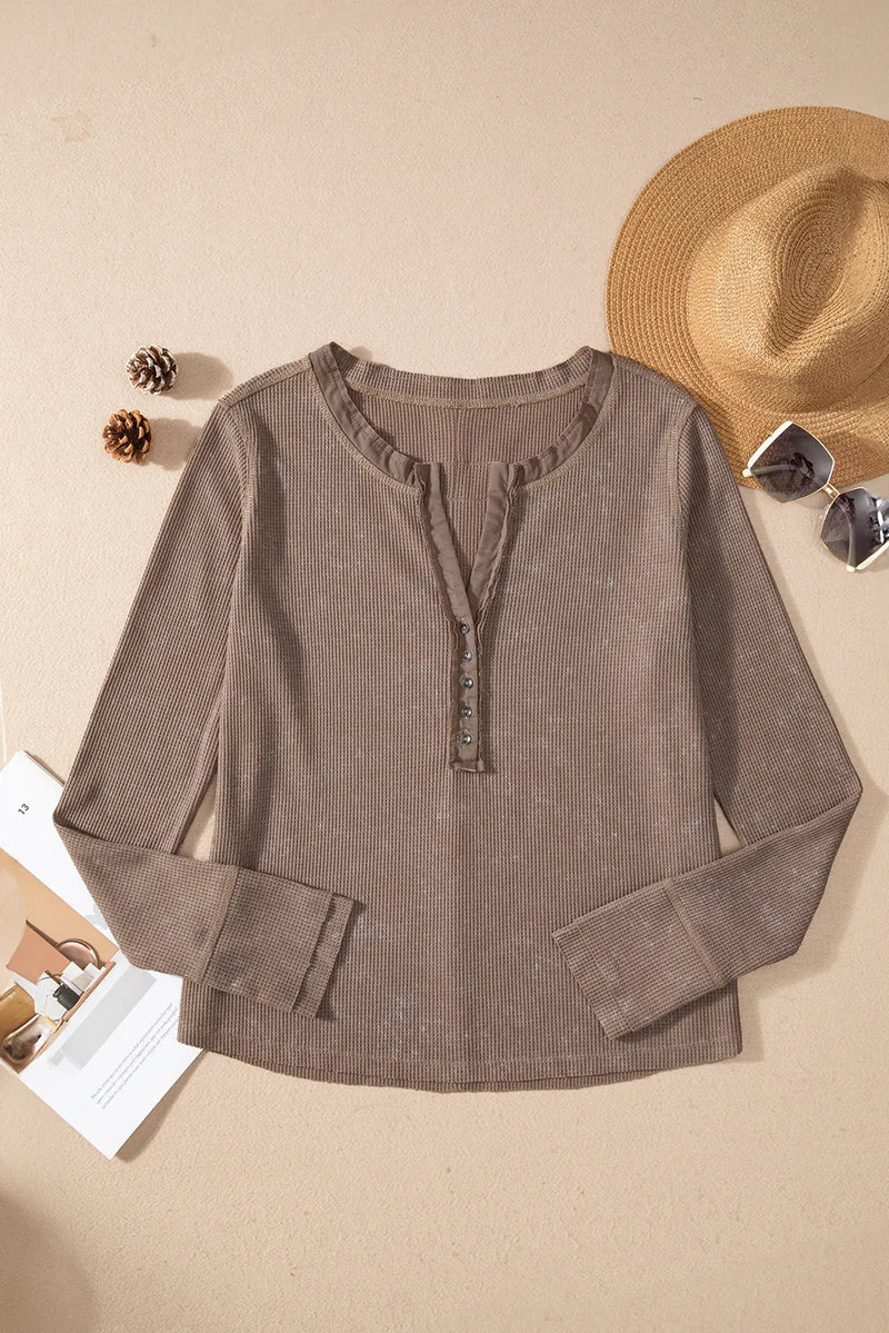 Yolanda Notched Long Sleeve Top