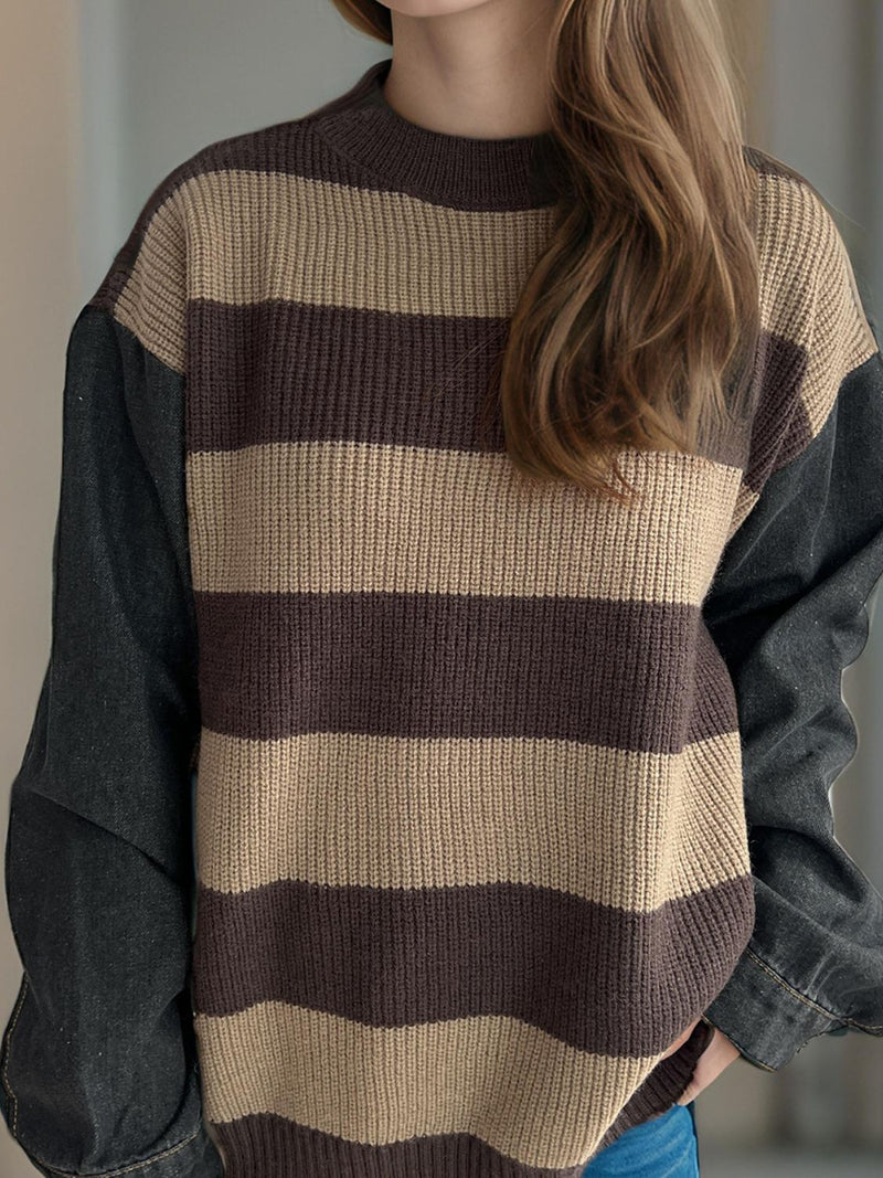 Ava Contrast Round Neck Long Sleeve Sweater