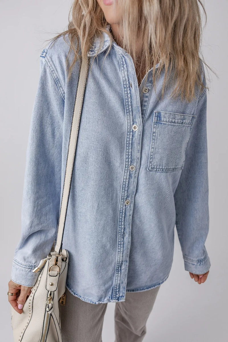 Charlotte Pocketed Collared Neck Denim Top