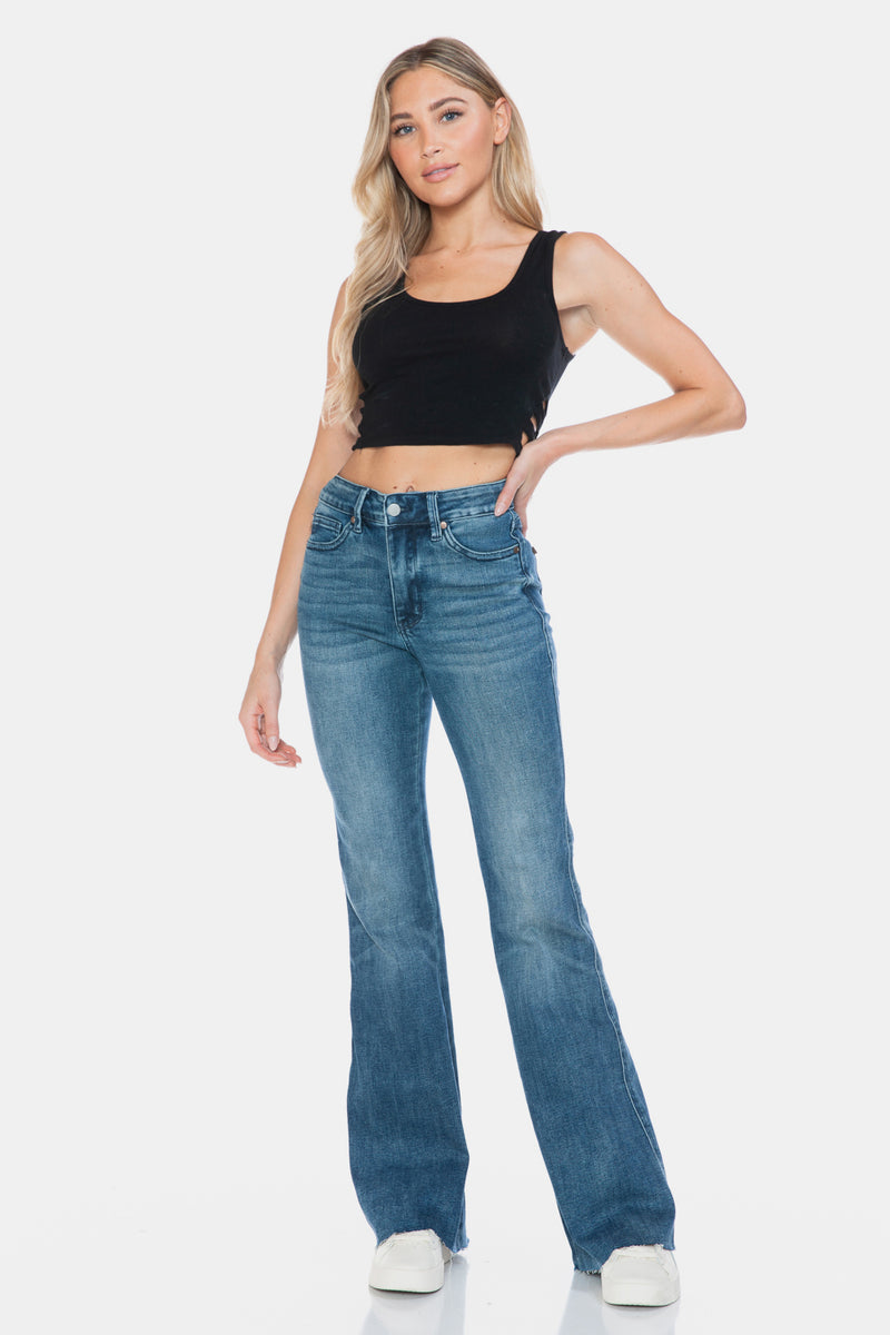 Henrietta Judy Blue Full Size Tummy Control Cut Hem Flare Jeans