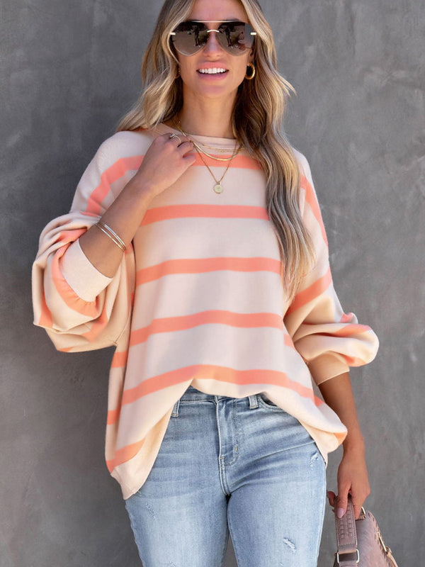 Alexis Striped Round Neck Long Sleeve Sweatshirt