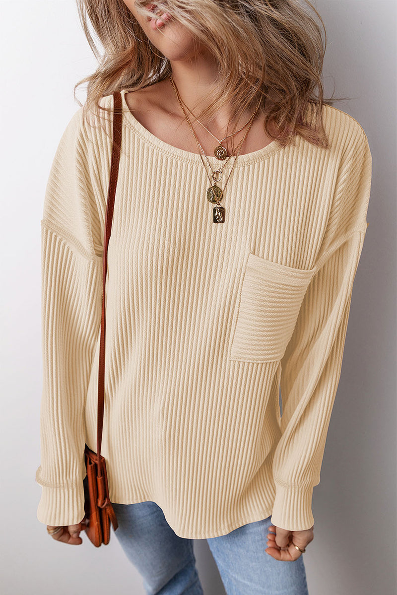 Colette Pocketed Round Neck Long Sleeve Top