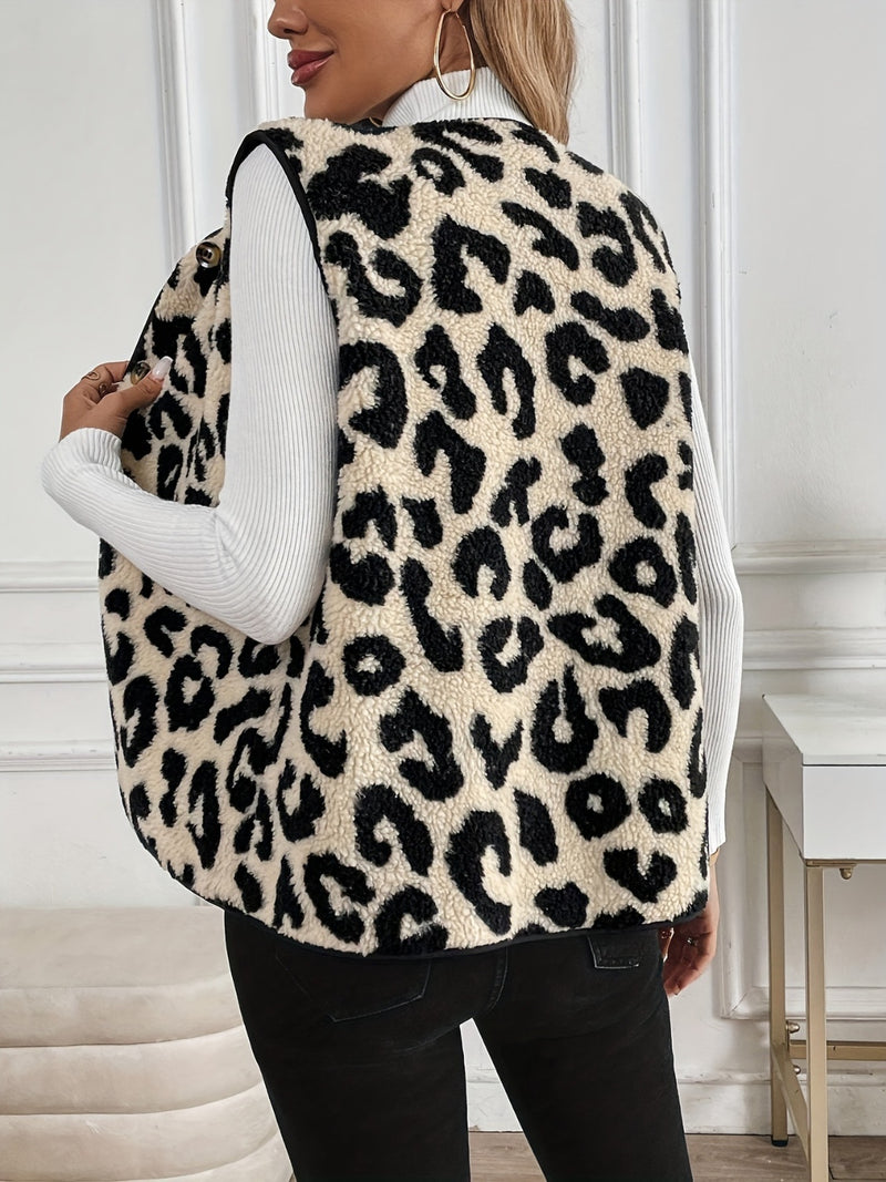 Raleigh Leopard Button Up Sherpa Vest