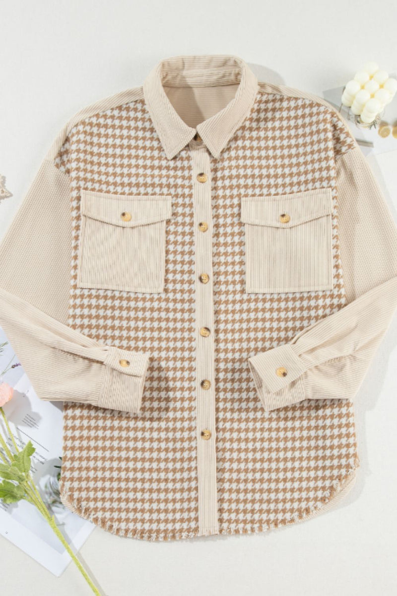 Fluerette Houndstooth Button Up Long Sleeve Jacket