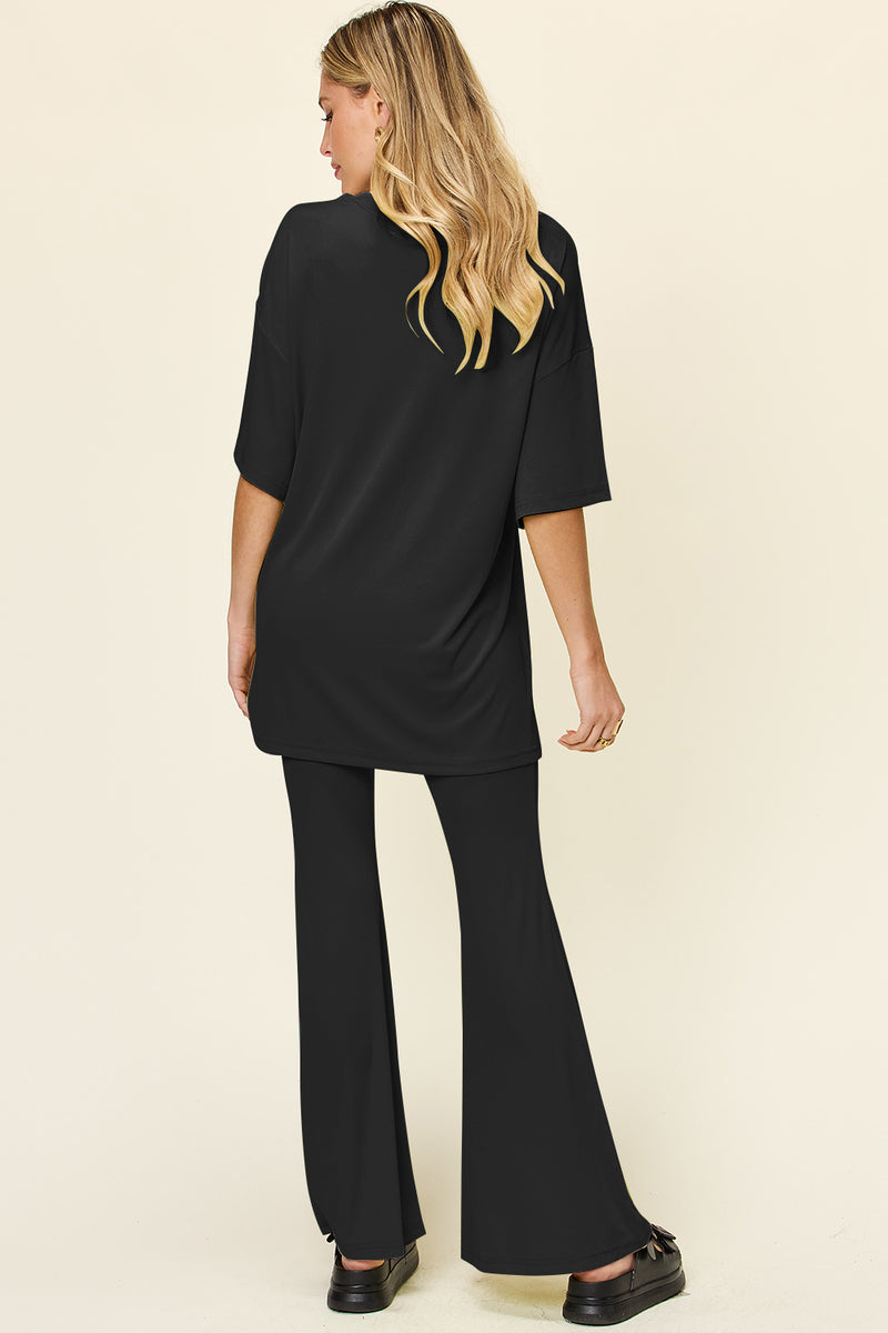 Ames Full Size Round Neck Drop Shoulder T-Shirt and Flare Pants Set