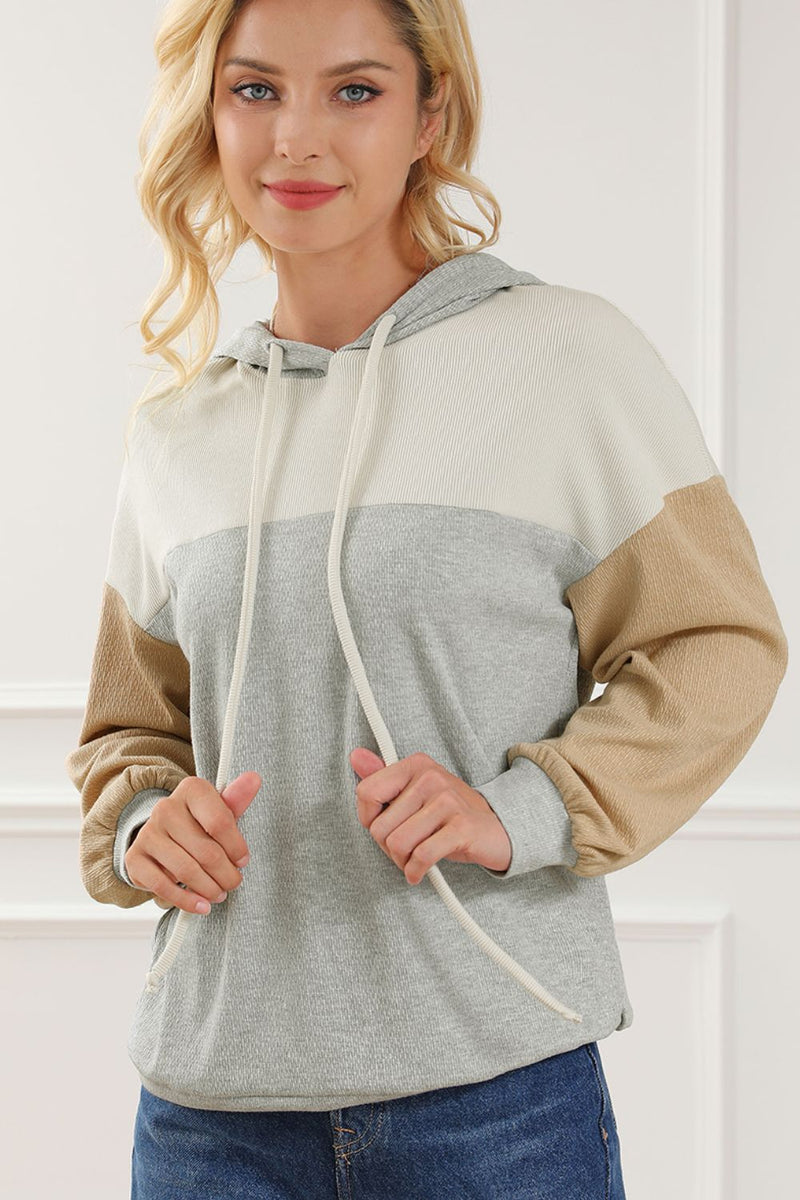 Olivia Drawstring Color Block Long Sleeve Hoodie