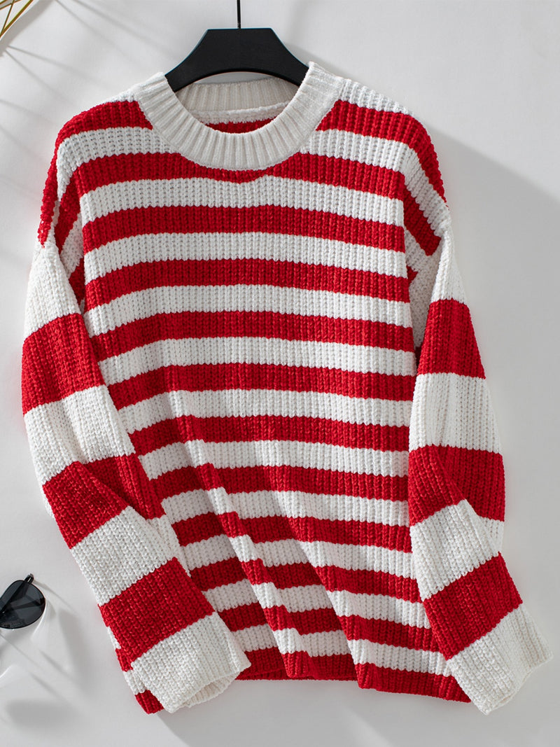 Marjorie Striped Round Neck Long Sleeve Sweater