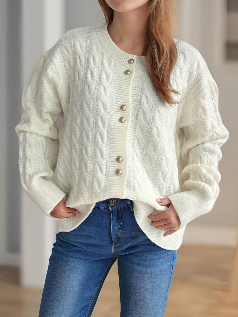 Frankie Cable-Knit Round Neck Long Sleeve Cardigan