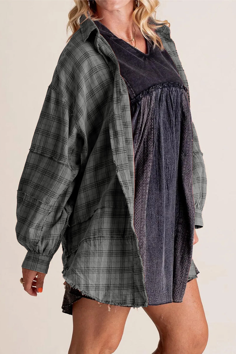 Cullan Exposed Seam Plaid Collared Neck Long Sleeve Shirt