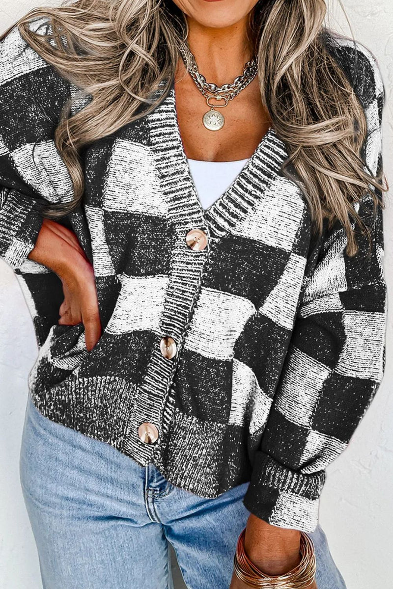 Dottie Checkered Button Up Long Sleeve Cardigan