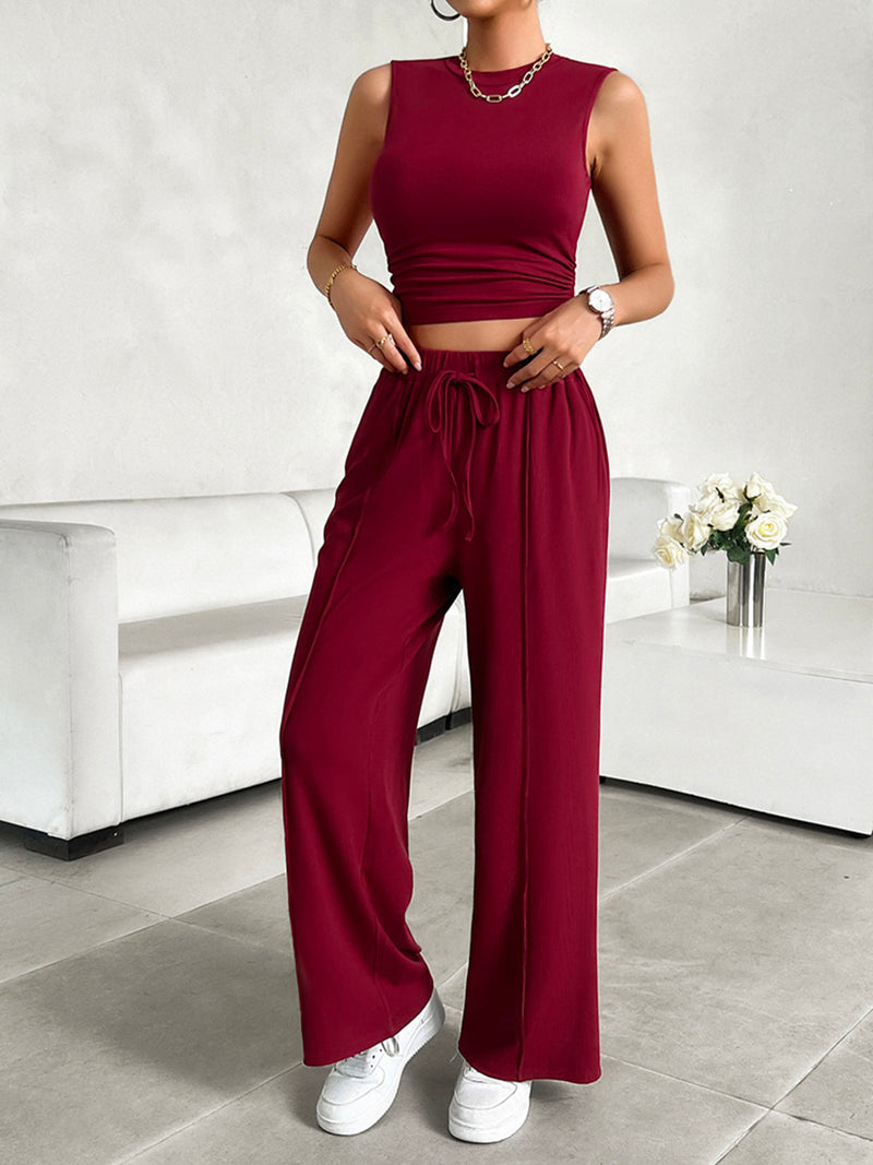 Malia Mock Neck Sleeveless Top and Drawstring Pants Set