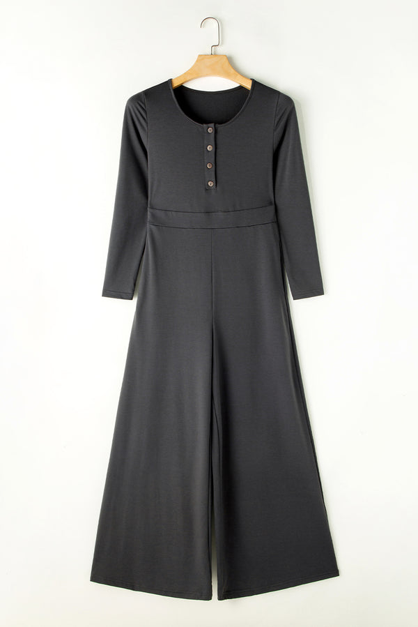 Penny Pocketed Long Sleeve Wide Leg Jumpsuit